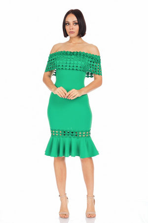 Crochet Band Green Midi Dress