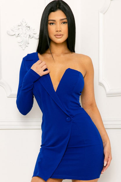 Shoulder Suit Jacket Mini Dress (Royal Blue)