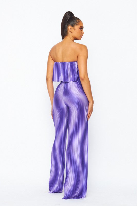 Flared bandeau top and straight leg pants set (purple)