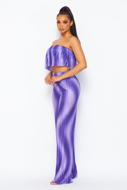 Flared bandeau top and straight leg pants set (purple)