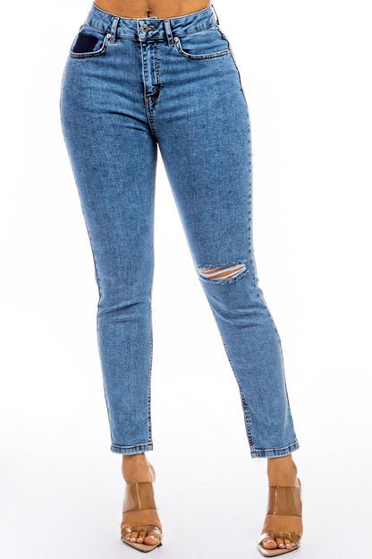 Ripped On The Back Skinny Jeans (Dark Blue)