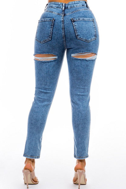 Ripped On The Back Skinny Jeans (Dark Blue)
