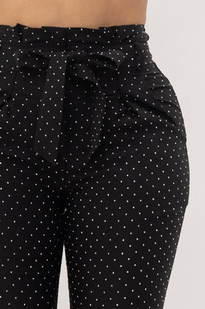 Polka Dot Print High Rise Paperbag Trousers (Black)
