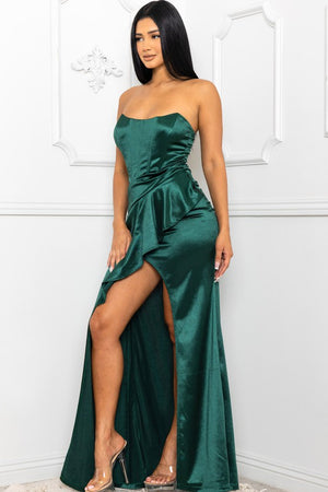 Satin Bustier Top Maxi Dress (Green)