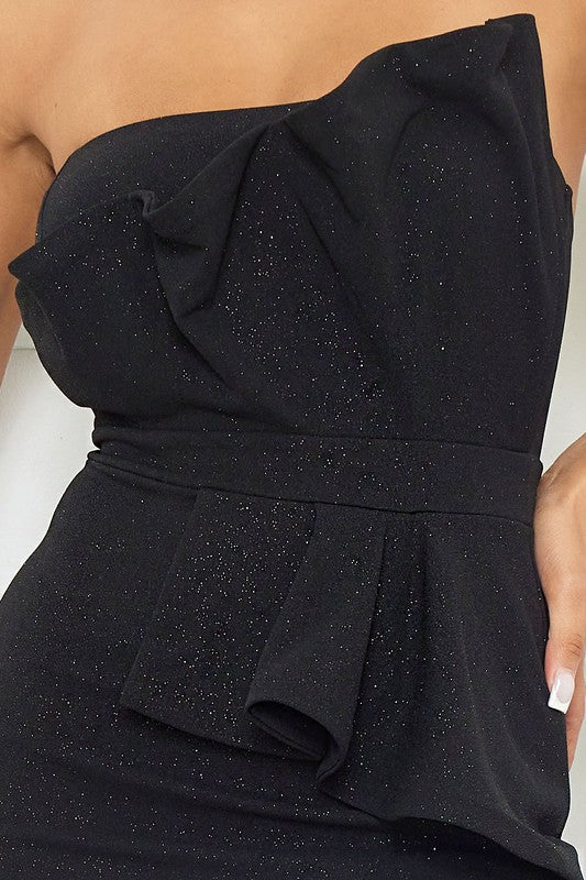 Glitter Pleated Front Maxi Dress ( Black)