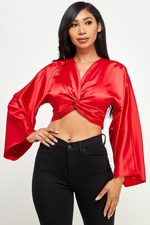 Knotted Satin  Effect Top (Red)