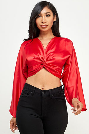Knotted Satin  Effect Top (Red)