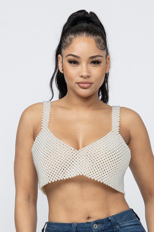 Pearl Pull Over Crop Top ( White)