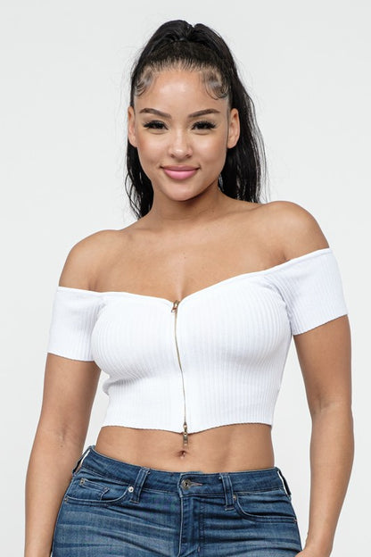 Zip Up Detail Top (White)