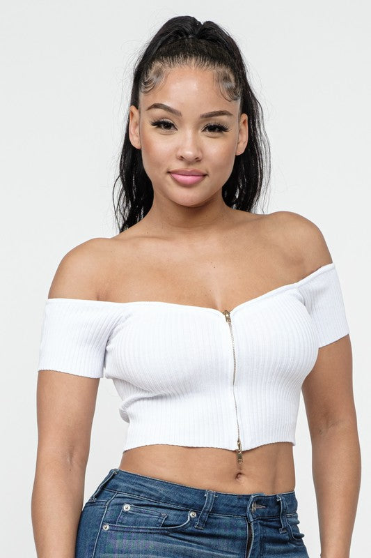 Zip Up Detail Top (White)