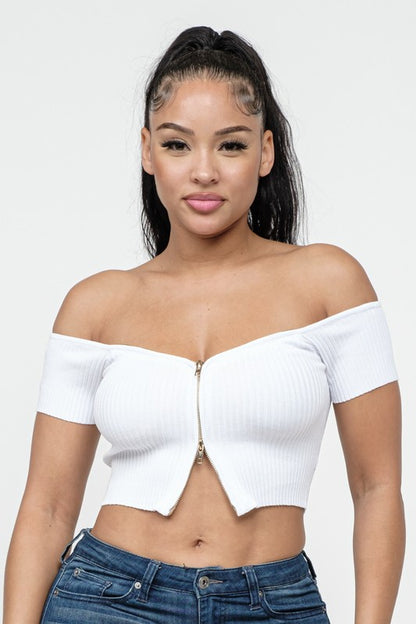 Zip Up Detail Top (White)