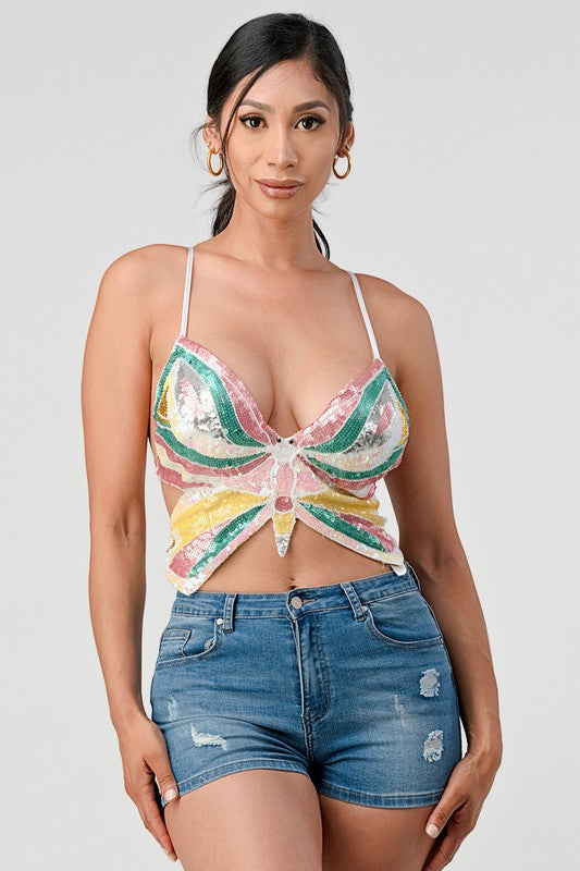 Chic Butterfly Top (white Multi)
