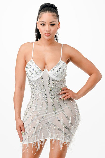 Hollywood Glamour Mini Dress (White)