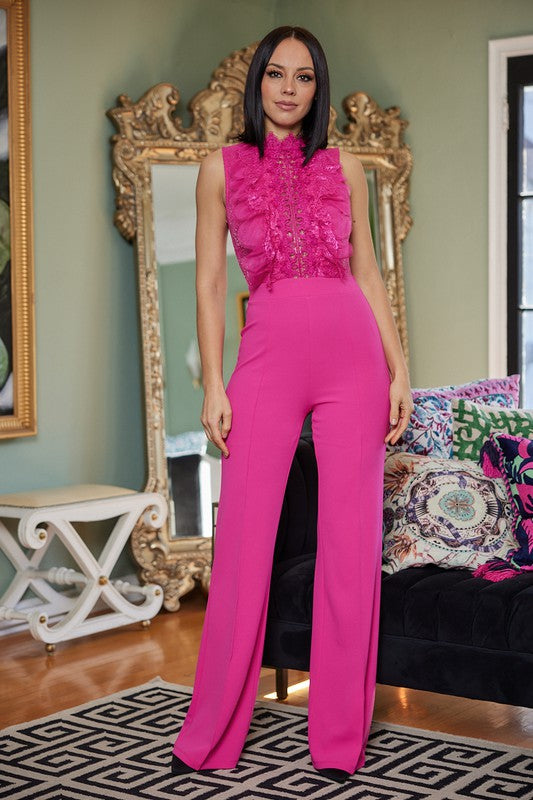 Lace and Crochet Detailed Top Fashion Jumpsuit (fuchsia)