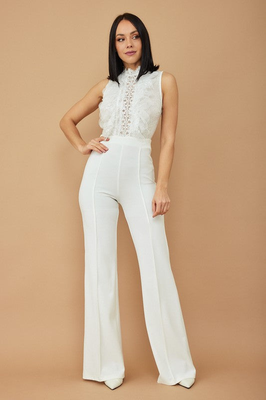 Lace and Crochet Detailed Top Fashion Jumpsuit (White)