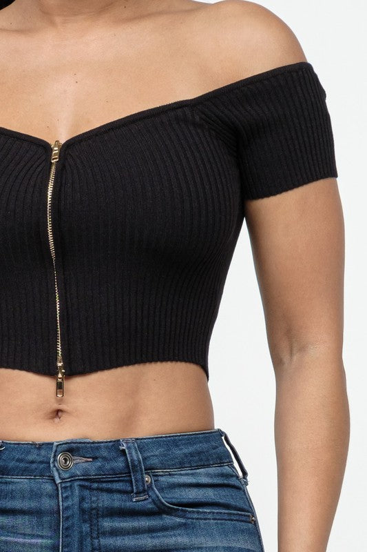 Zip Up Detail Top ( Black)