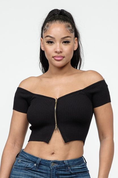 Zip Up Detail Top ( Black)