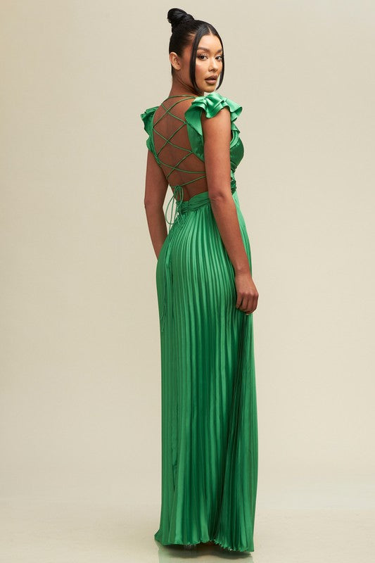 Ruffle Pleated Maxi Dress (Kelly Green)