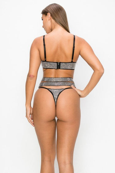 2 Piece Rhinestone Mesh Crop Top & Panty Set - Palazzo Couture Online
