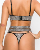 2 Piece Rhinestone Mesh Crop Top & Panty Set - Palazzo Couture Online