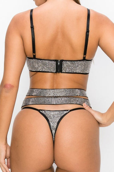2 Piece Rhinestone Mesh Crop Top & Panty Set - Palazzo Couture Online