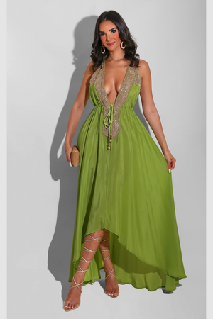 Jeweled Bahama Dreams Maxi Dress Lime
