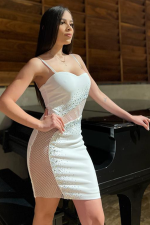 Disco Crystal Mini Dress White