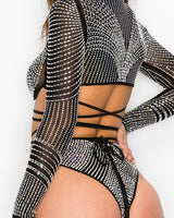 Sheer 2-piece bikini with rhinestone embellishments