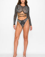 Black bikini with criss-cross tie and underwire top