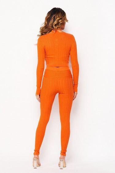 3 Pcs Cable Knit Legging Pant Set (Orange) - Palazzo Couture Online