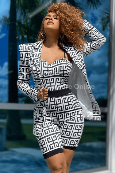 3 PCs My Kind of Girl Romper And Blazer Set - Palazzo Couture Online