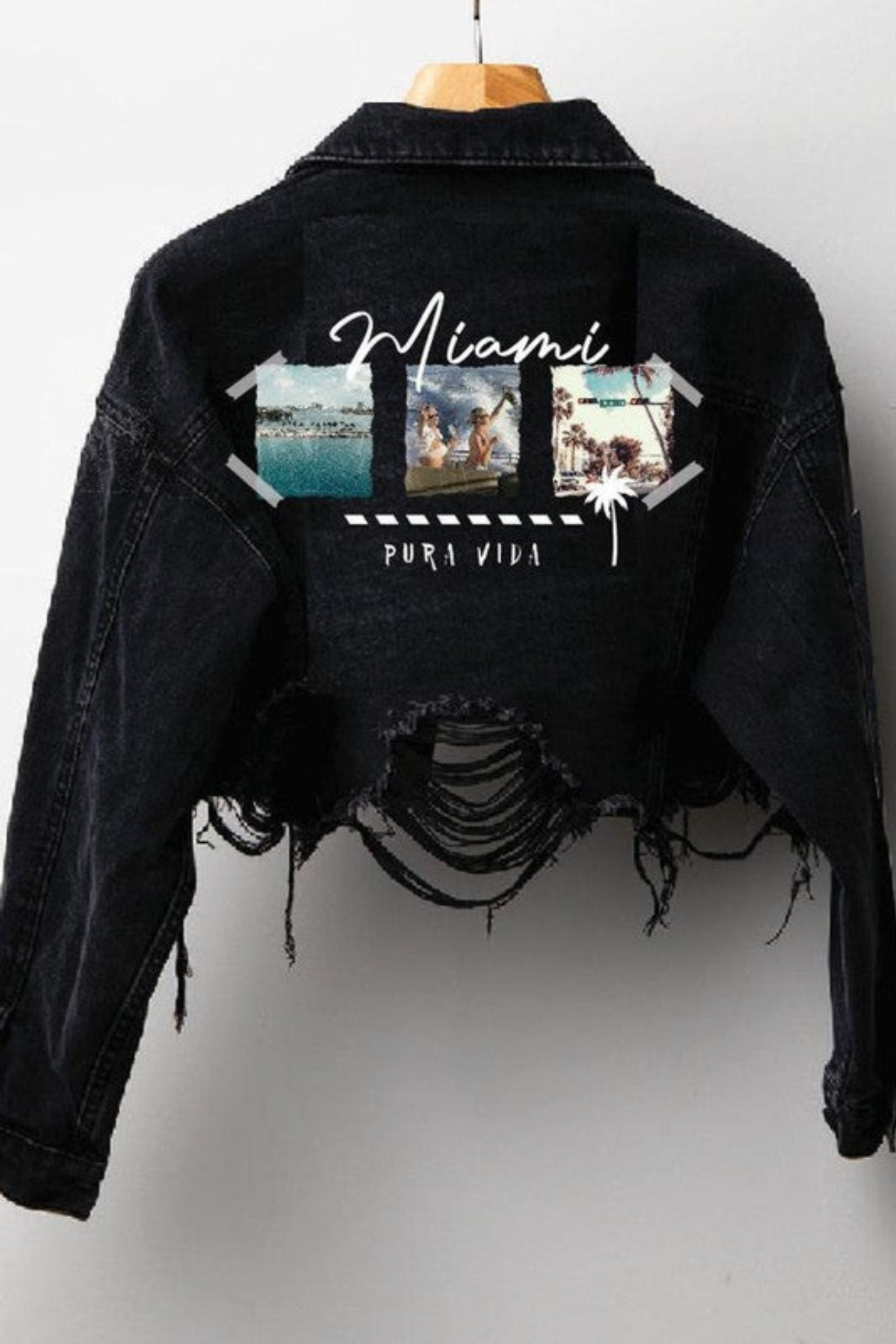 Miami Pura Vida Crop Jacket (Black Denim)