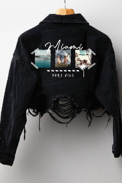 Miami Pura Vida Crop Jacket (Black Denim)