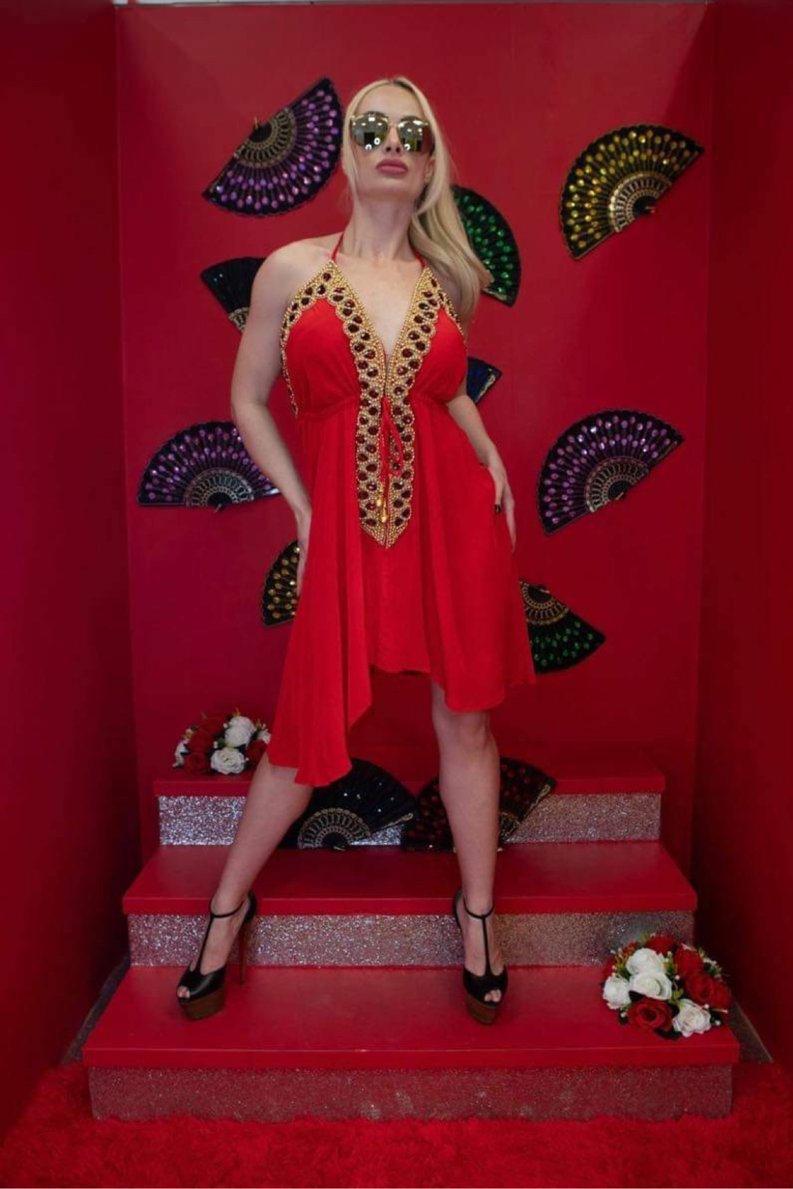 Halter Neck Premium as Mini Dress (Red)