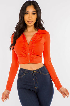 Cropped Button Collar Top