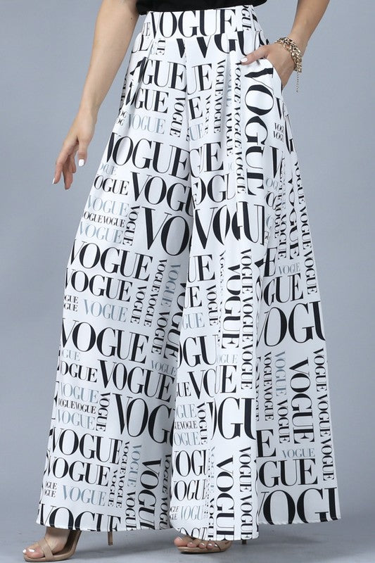 Vogue Print White Palazzo Pants
