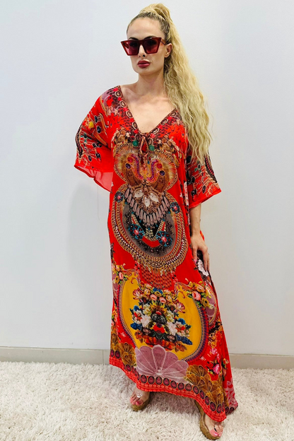 Italian kimono Maxi Dress (Red)