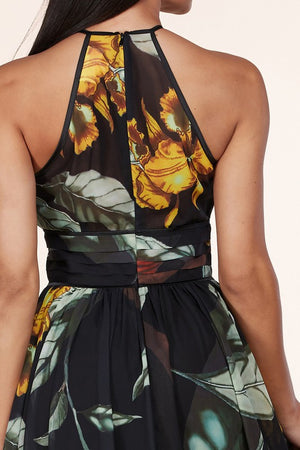Black Sage Leaf Strappy Maxi Dress