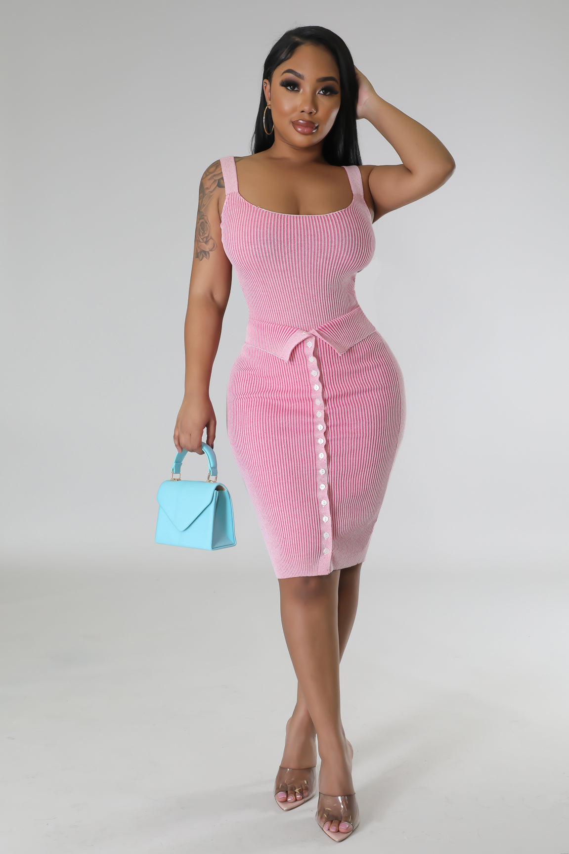 Kathy Gal Bodysuit Skirt Set Pink