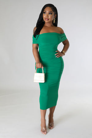 Sincerely Yours Ruched Green Dress
