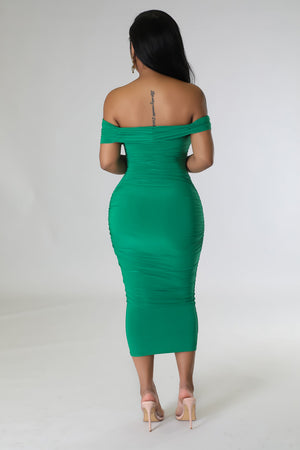 Sincerely Yours Ruched Green Dress