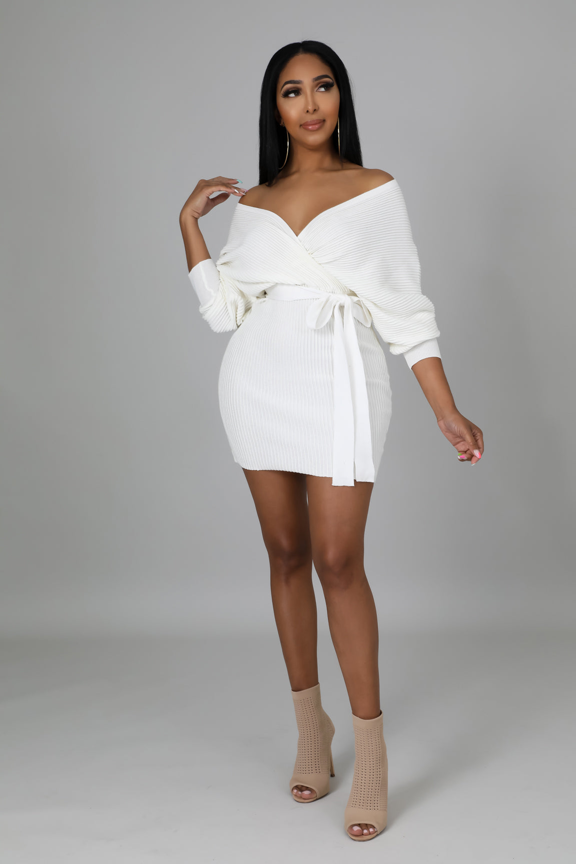 Sweet Heart Sweater Mini Dress (White)