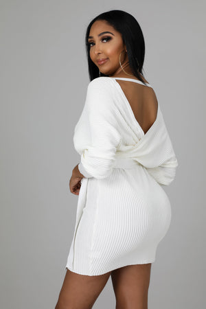 Sweet Heart Sweater Mini Dress (White)