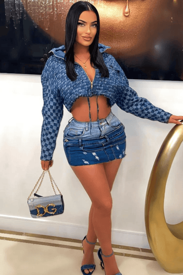 Abby Denim Mini Skirt (Two - tone) - Palazzo Couture Online