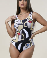 Abstract Face Print Bodysuit - Palazzo Couture Online