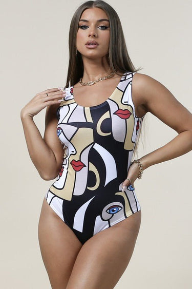 Abstract Face Print Bodysuit - Palazzo Couture Online
