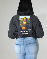 Cropped black jacket with sherpa detail and button front