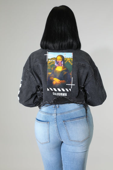 Cropped black jacket with sherpa detail and button front