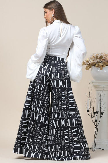 Black Vogue Print Palazzo Pants - Palazzo Couture Online