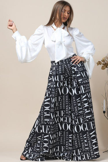 Black Vogue Print Palazzo Pants - Palazzo Couture Online